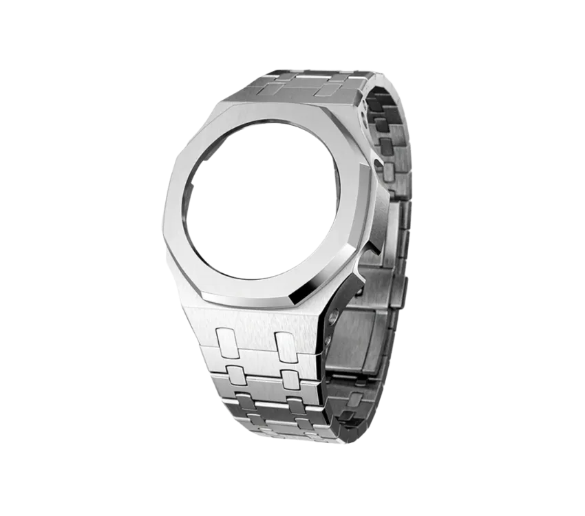 Bracelet de montre en acier inoxydable avec finition brossée, style moderne et robuste, compatible avec différents cadrans. Idéal pour un look élégant et durable.