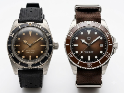 Montre Seiko Root Beer portée au poignet bracelet tissu marron